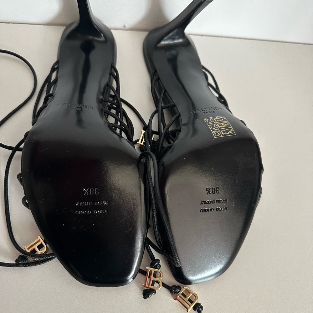 Balmain Black Mikki Lace-Up Sandal Heel - Picture 10 of 11